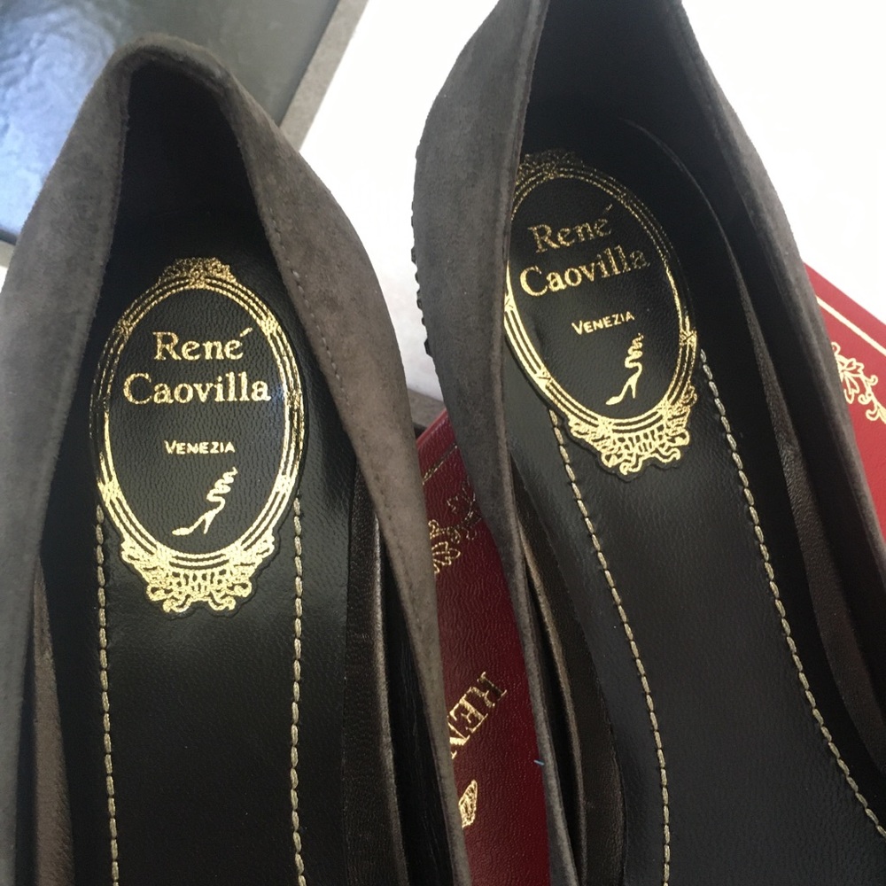 NIB Rene Caovilla Crystal Point Toe Suede Flat - Picture 3 of 8